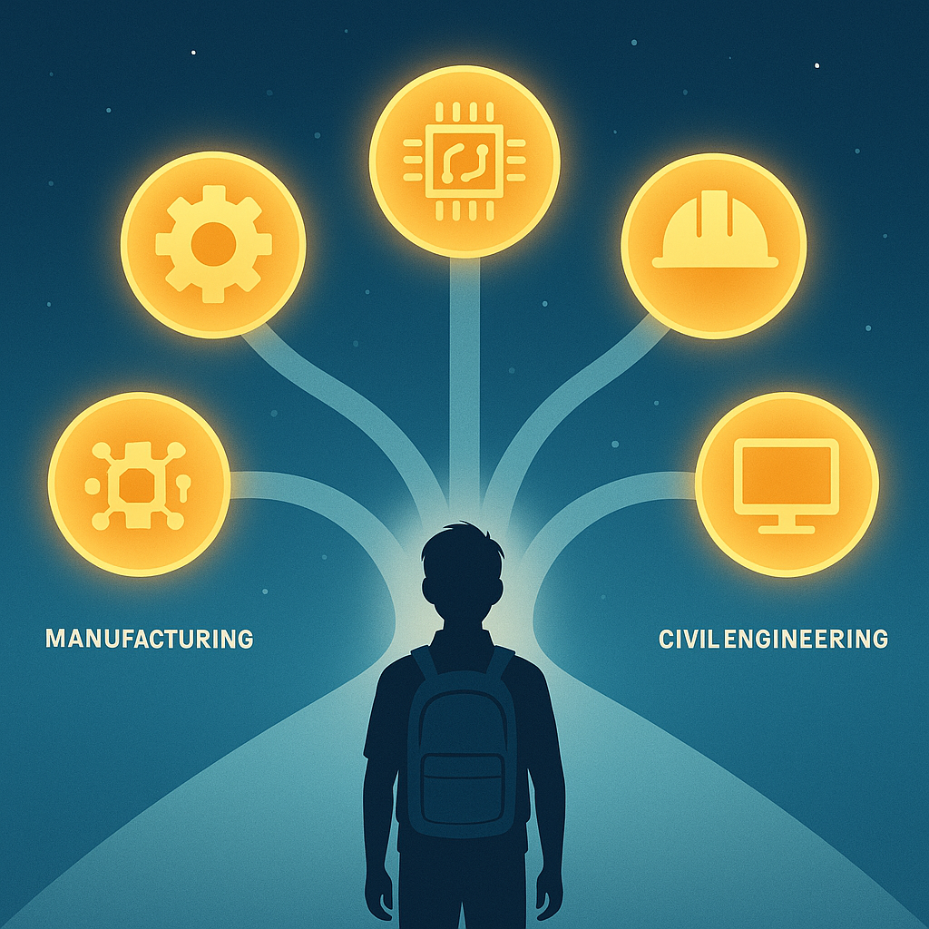 Your Gateway to Technical Education in UP A digital illustration showing a student in silhouette standing