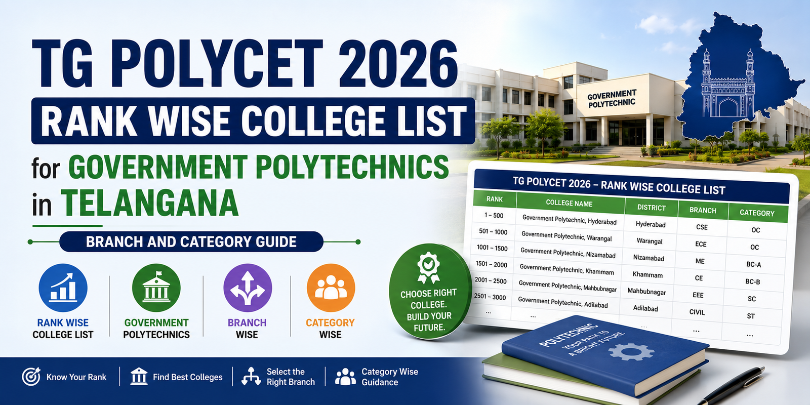 TG POLYCET 2026 rank wise college list for government polytechnics in Telangana - branch and category guide TG POLYCET 2026 rank wise college list for government polytechnics in Telangana - branch and category guide